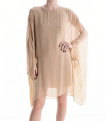 Lade das Bild in den Galerie-Viewer, BZNA Seidenbluse Sandbraun Tunika Seidentunika Seidenchiffonbluse Fledermaus Ärmel oneSize
