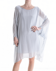 BZNA Seidenbluse light Grey Tunika Seidentunika Seidenchiffonbluse Fledermaus Ärmel oneSize
