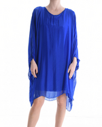 Lade das Bild in den Galerie-Viewer, BZNA Seidenbluse Royalblau Tunika Seidentunika Seidenchiffonbluse Fledermaus Ärmel oneSize
