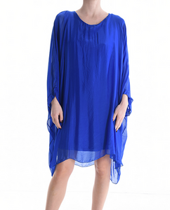 BZNA Seidenbluse Royalblau Tunika Seidentunika Seidenchiffonbluse Fledermaus Ärmel oneSize