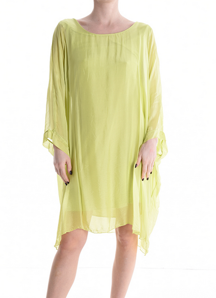 BZNA Seidenbluse Lemongelb Tunika Seidentunika Seidenchiffonbluse Fledermaus Ärmel oneSize