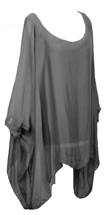 BZNA Seidenbluse Silber Tunika Seidentunika Seidenchiffonbluse Fledermaus Ärmel oneSize