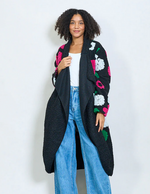Lade das Bild in den Galerie-Viewer, BZNA Oversize Open Front Grün Strickmantel Wollmantel  bold floral   MADE IN ITALY
