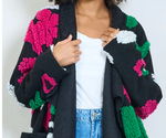 Lade das Bild in den Galerie-Viewer, BZNA Oversize Open Front Grün Strickmantel Wollmantel  bold floral   MADE IN ITALY
