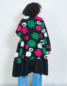 BZNA Oversize Open Front Grün Strickmantel Wollmantel  bold floral   MADE IN ITALY