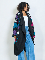 Lade das Bild in den Galerie-Viewer, BZNA Oversize Open Front Blue Strickmantel Wollmantel  bold floral   MADE IN ITALY
