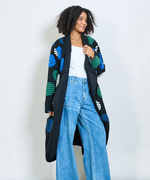 Lade das Bild in den Galerie-Viewer, BZNA Oversize Open Front Strickmantel Wollmantel  Farbe Grün -circle pattern -  MADE IN ITALY
