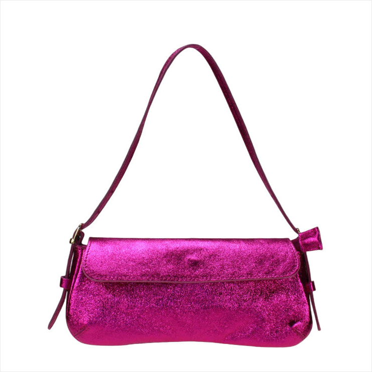 BZNA Bag İkra Fuxia Metalicca Leder Italy Damen Clutch Handtasche Schultertasche