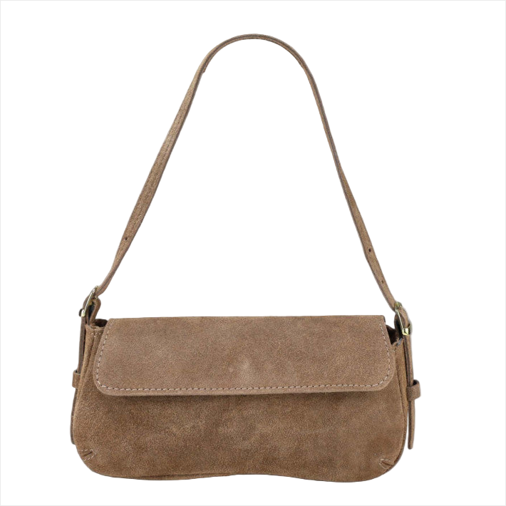 BZNA Bag Elli Taupe Wildleder Leder Italy Damen Clutch Handtasche Schultertasche