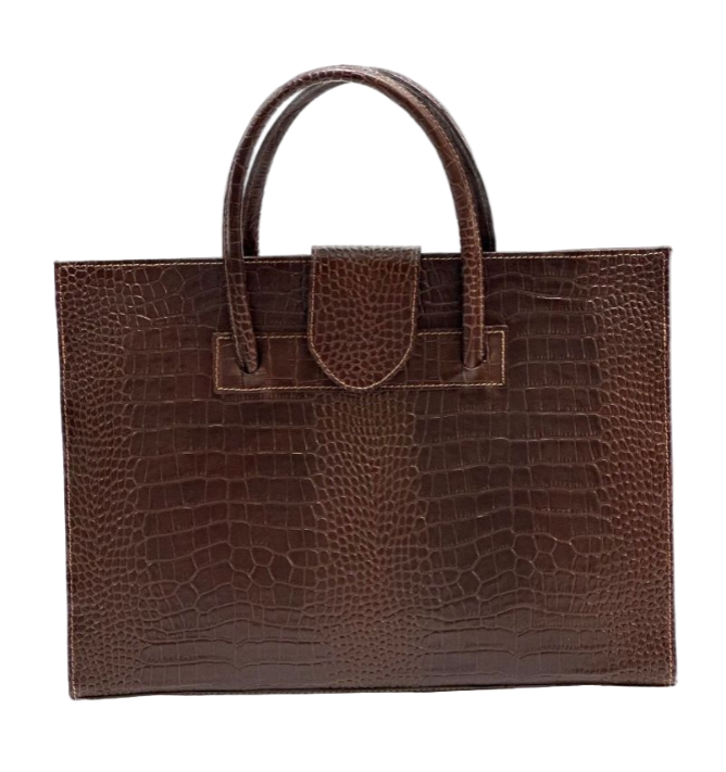 BZNA Bag Missi Kroko Marrone Leder Italy Damen Business Aktentasche Schultertasche Tasche