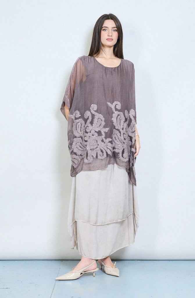 BZNA transparente Tunika Seidentunika Bestickte Seidenchiffonbluse oneSize