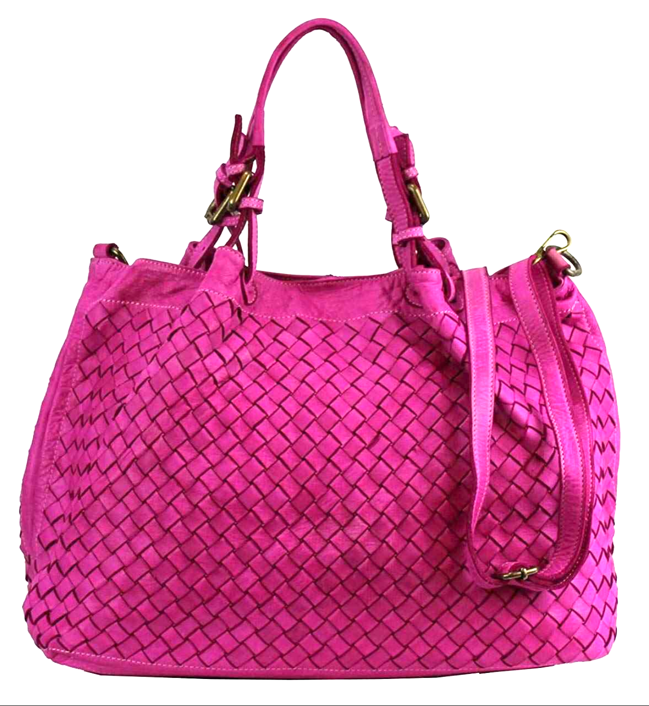 BZNA Rene Bag fuxia Italy Designer geflochten Damen Handtasche Schultertasche Tasche Schafsleder Shopper Neu - B Z N A