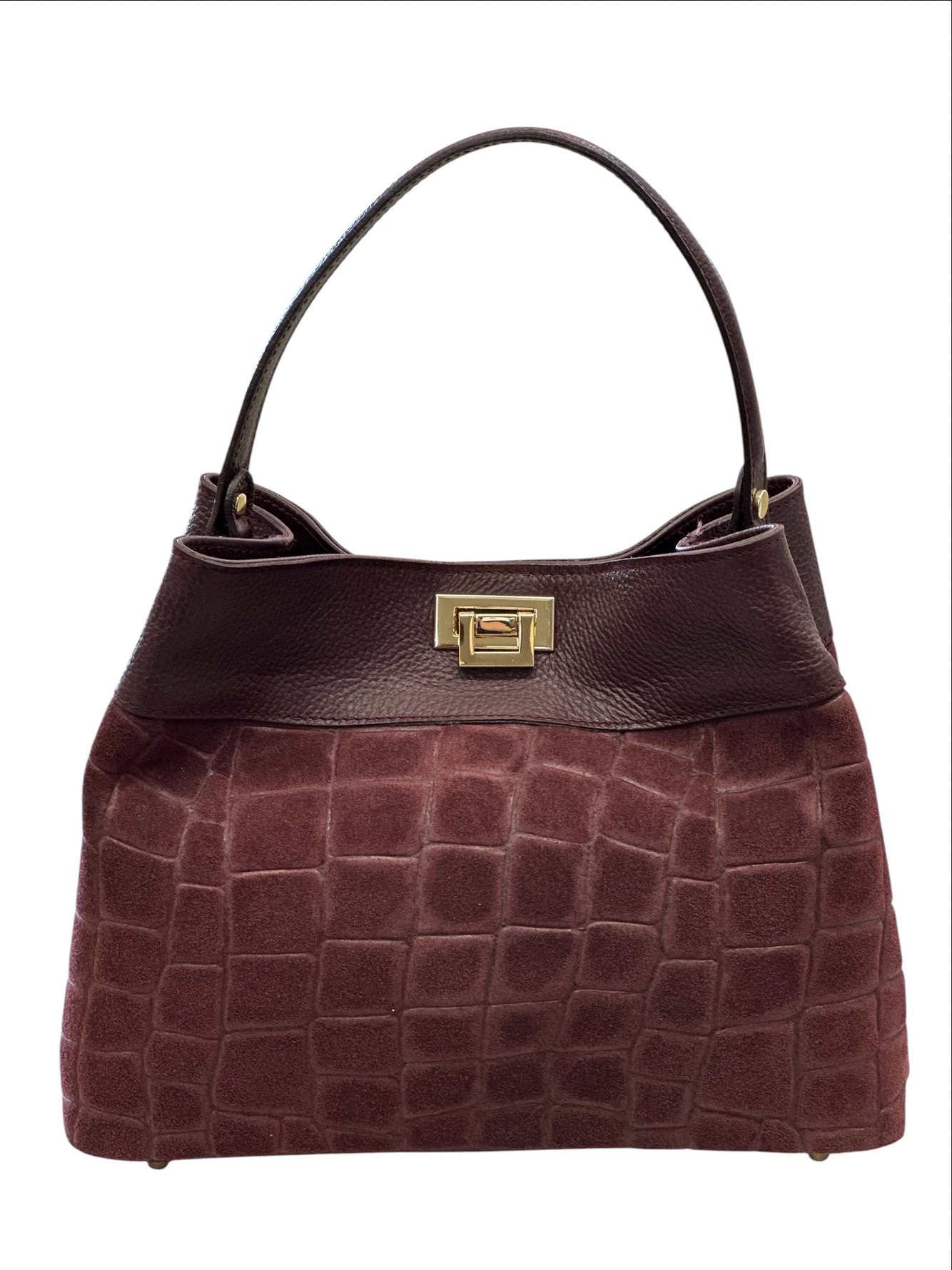 BZNA Bag B0375 Kroko Bordeaux Wildleder Italy Damen Shopper Schultertasche Tasche - B Z N A