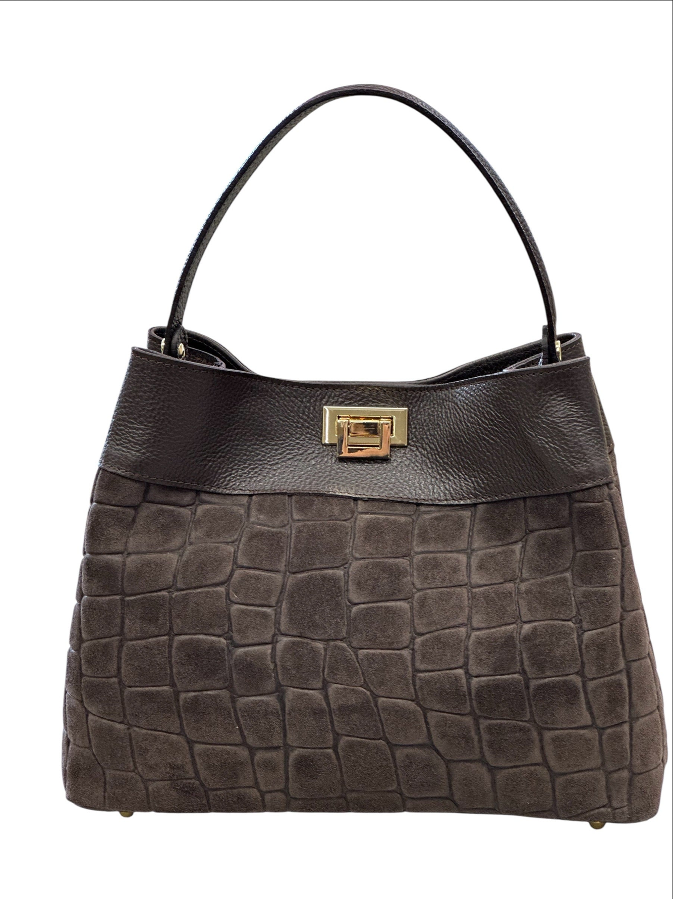 BZNA Bag B0375 Kroko Braun Wildleder Italy Damen Shopper Schultertasche Tasche - B Z N A