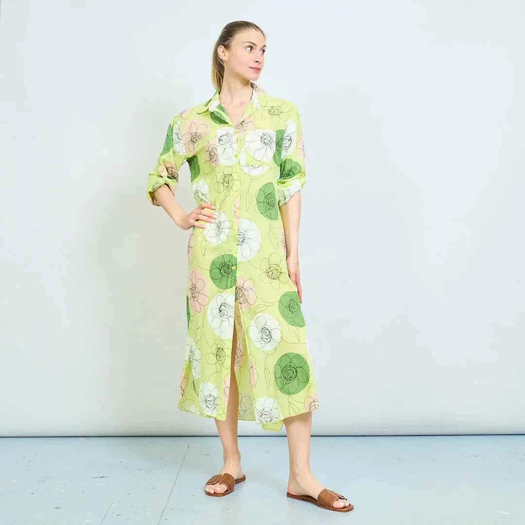 BZNA Sommer Oversize Hemdkleid mit abstraktem Blumendruck   oneSize