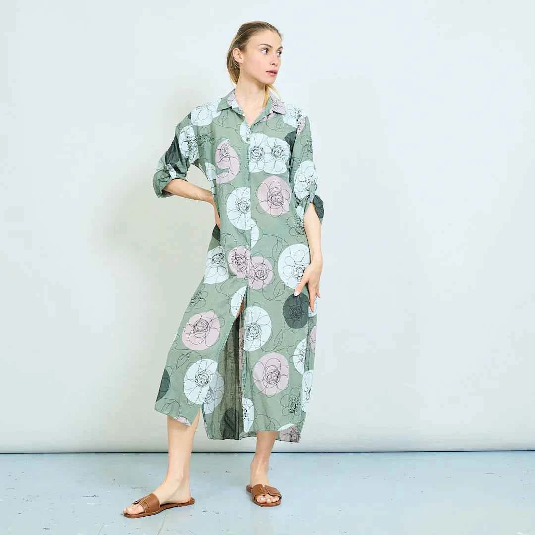 BZNA Sommer Oversize Hemdkleid mit abstraktem Blumendruck   oneSize