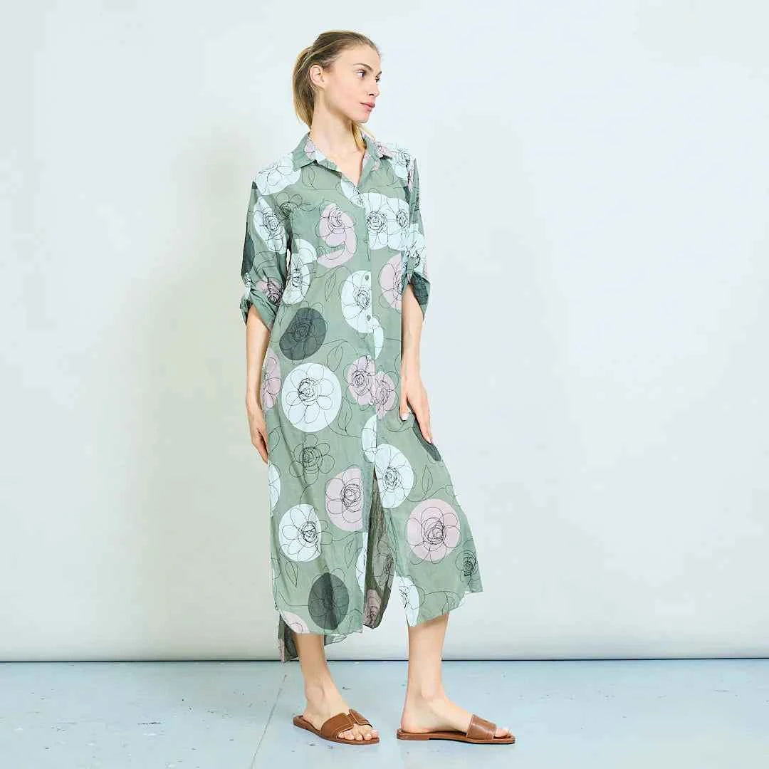 BZNA Sommer Oversize Hemdkleid mit abstraktem Blumendruck   oneSize