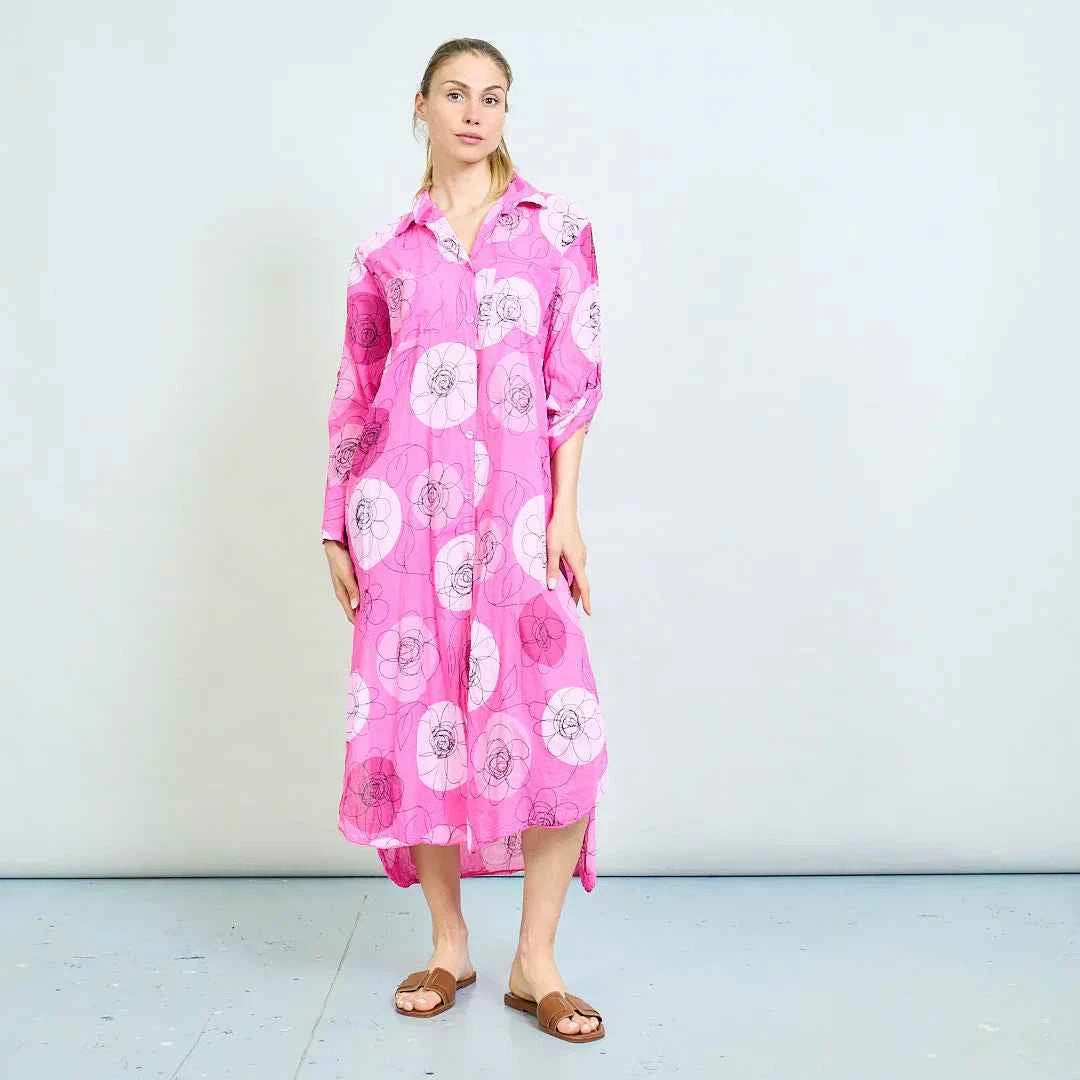 BZNA Sommer Oversize Hemdkleid mit abstraktem Blumendruck   oneSize