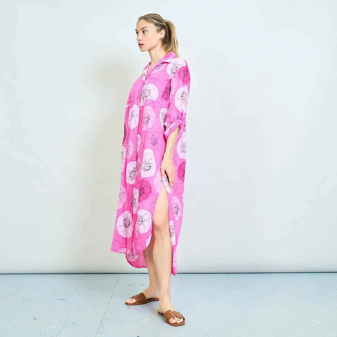 BZNA Sommer Oversize Hemdkleid mit abstraktem Blumendruck   oneSize