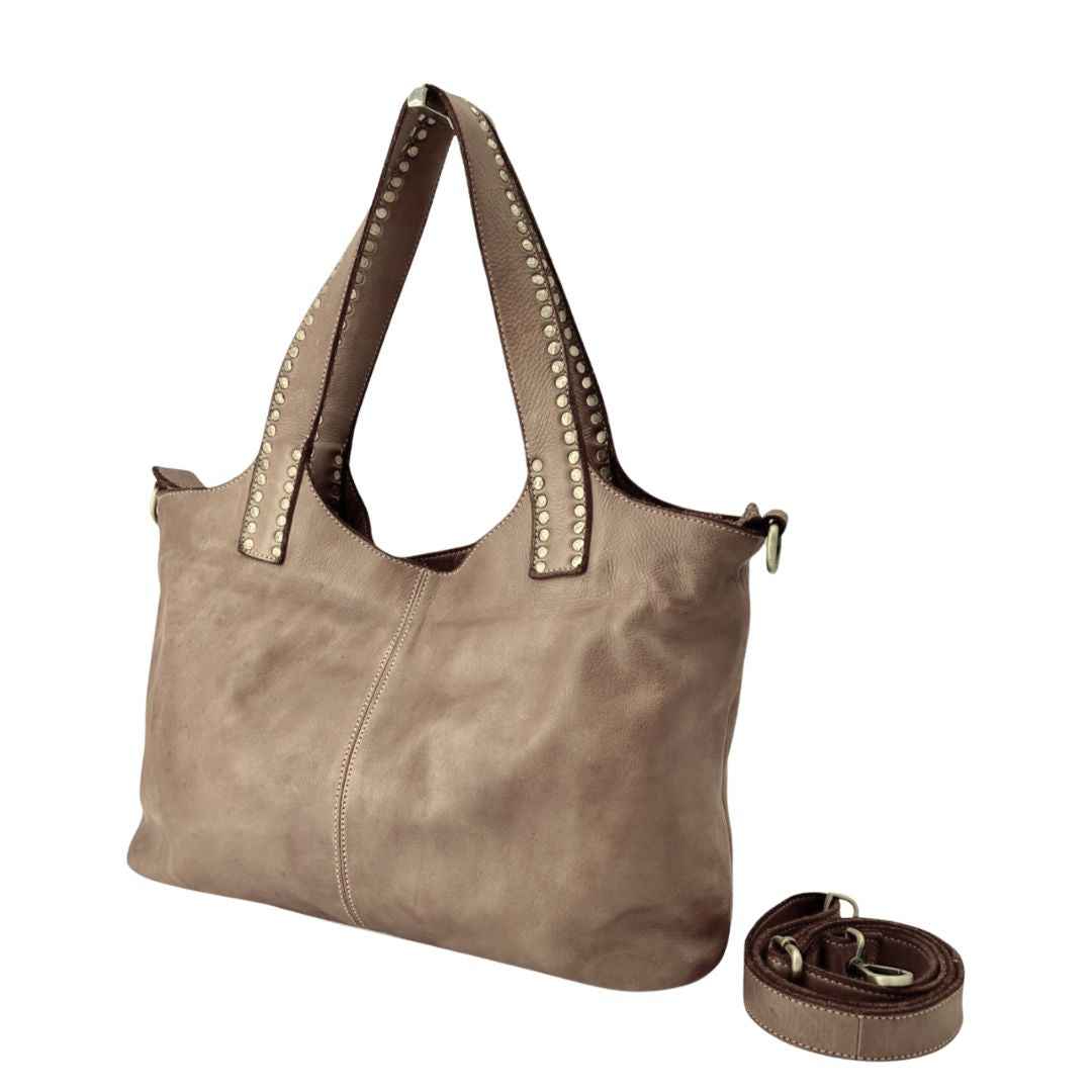 BZNA Bag Madrid Taupe Italy Designer Damen Handtasche Schultertasche Tasche Leder Shopper Neu