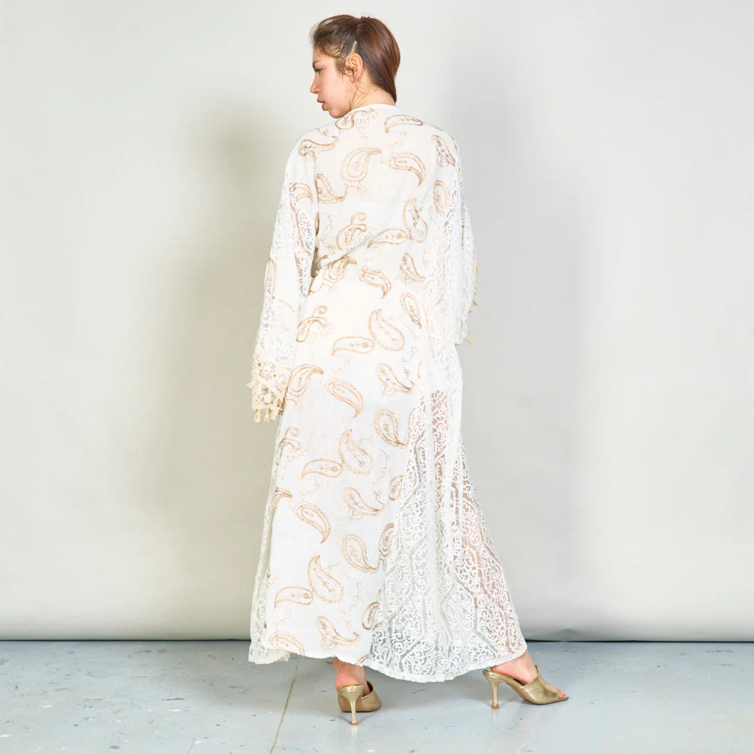 BZNA Sommer Weiß Paisley bestickte übergroße Boho Kimono oneSize - B Z N A