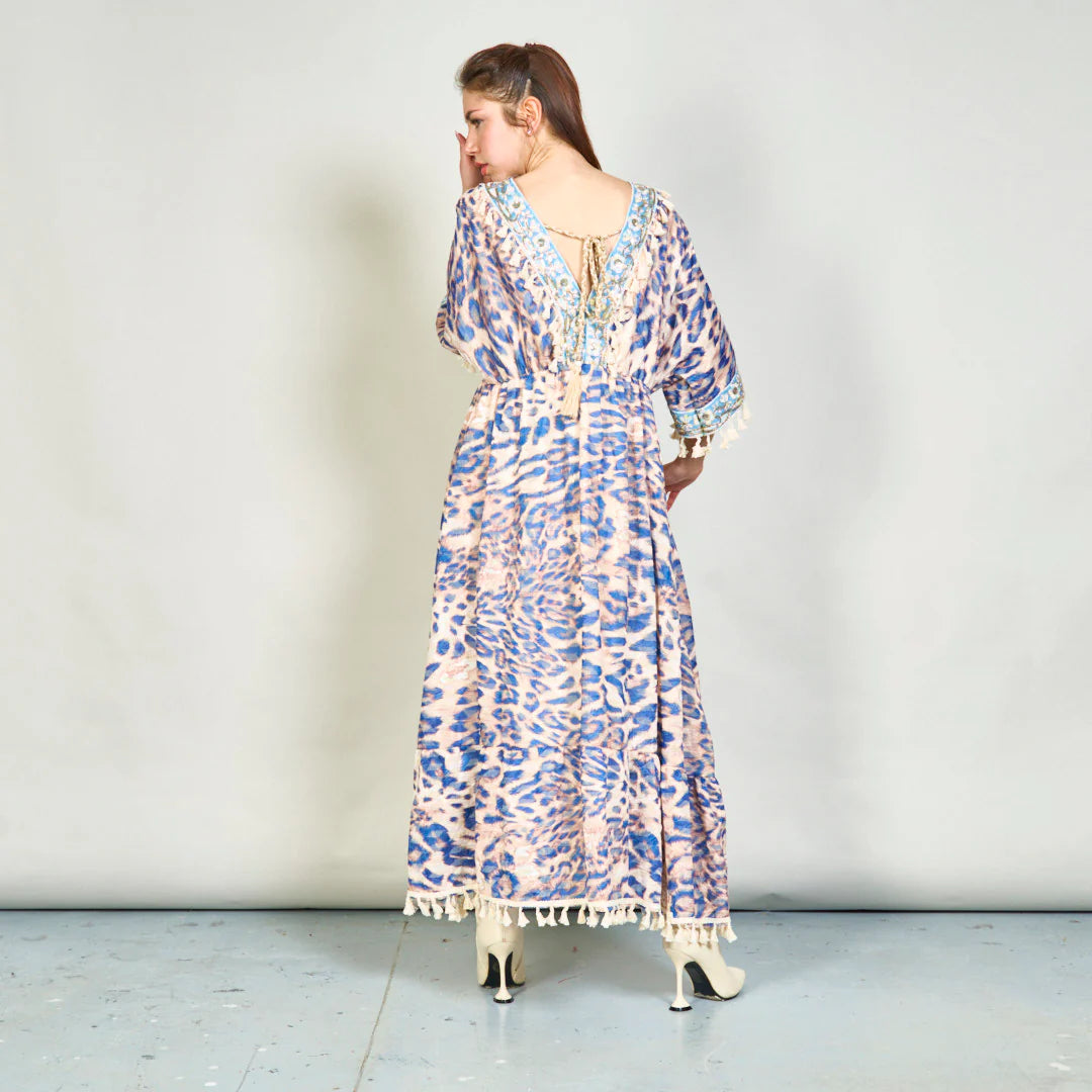 BZNA Sommer Animal Print Boho Maxi Kleid mit Quasten oneSize - B Z N A