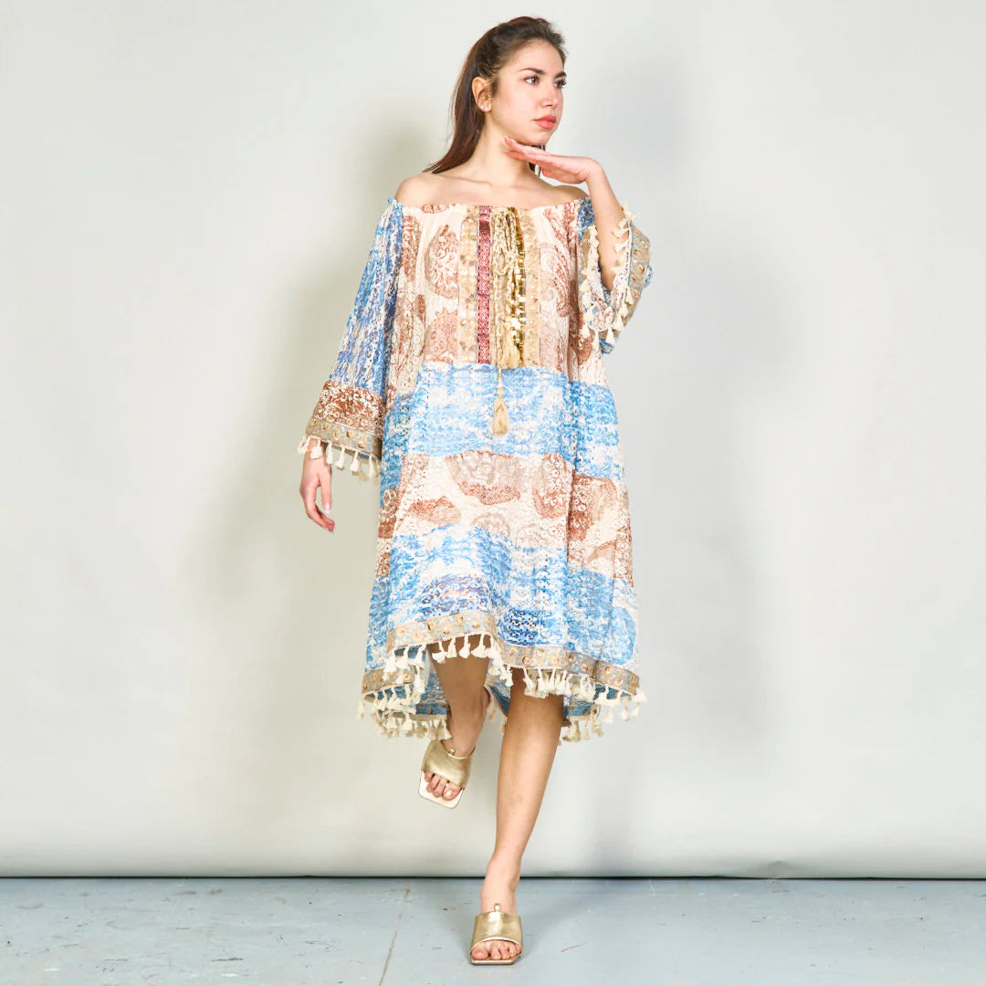 BZNA Sommer Boho Paisley übergroßes Tunika -Kleid mit Quasten  oneSize - B Z N A