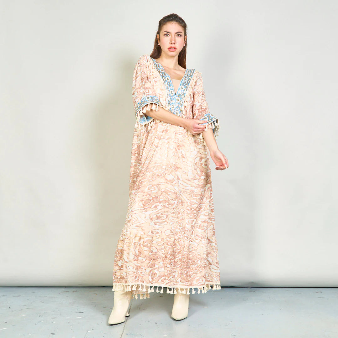 BZNA Sommer Animal Print Boho Maxi Kleid mit Quasten oneSize - B Z N A