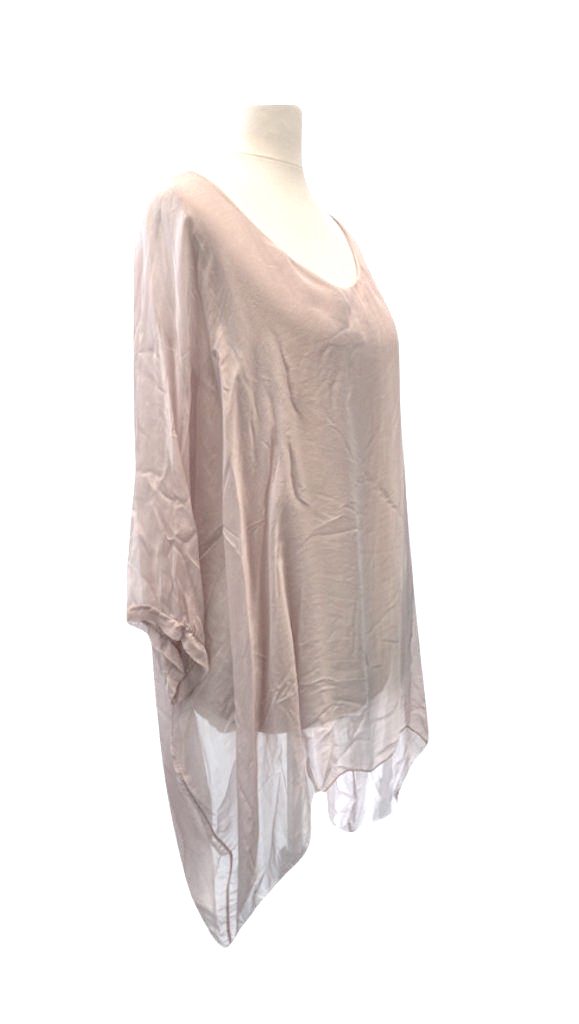 BZNA Seidenbluse Beige Tunika Seidentunika Seidenchiffonbluse Fledermaus Ärmel oneSize