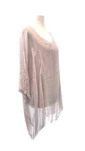 BZNA Seidenbluse Beige Tunika Seidentunika Seidenchiffonbluse Fledermaus Ärmel oneSize