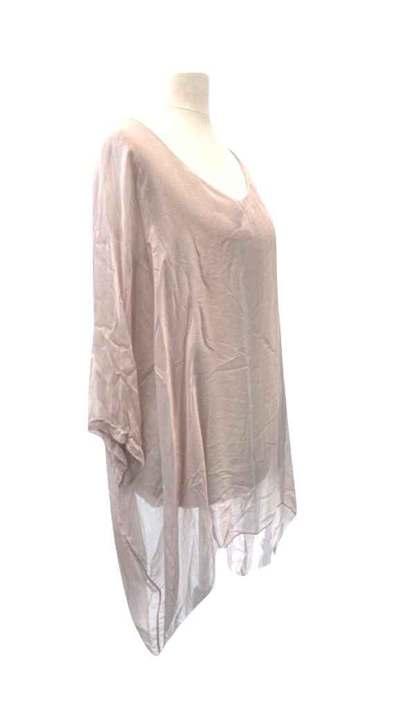 BZNA Seidenbluse Rosa Tunika Seidentunika Seidenchiffonbluse Fledermaus Ärmel oneSize