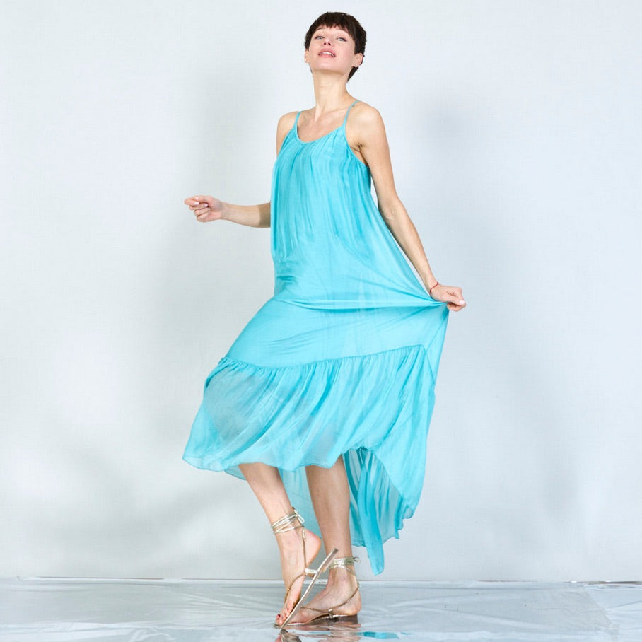 BZNA Ibiza Kleid Rückenfreies Seidenchiffon Langes Kleid Seidenkleid oneSize - B Z N A