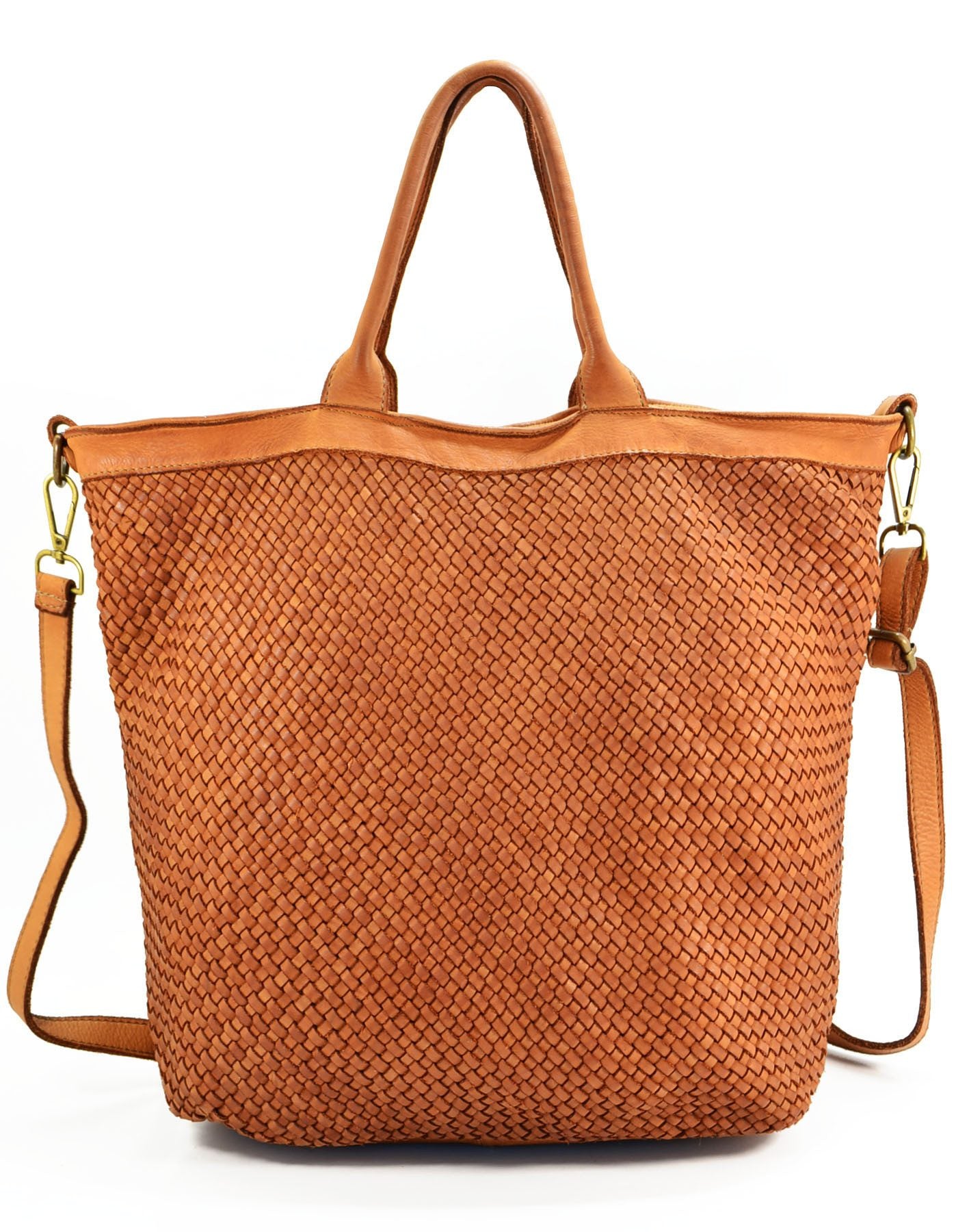 BZNA Bag Roma Cognac Italy langer abnehmbarer Schultergurt Designer Damen Handtasche Schultertasche Tasche Leder Shopper Neu