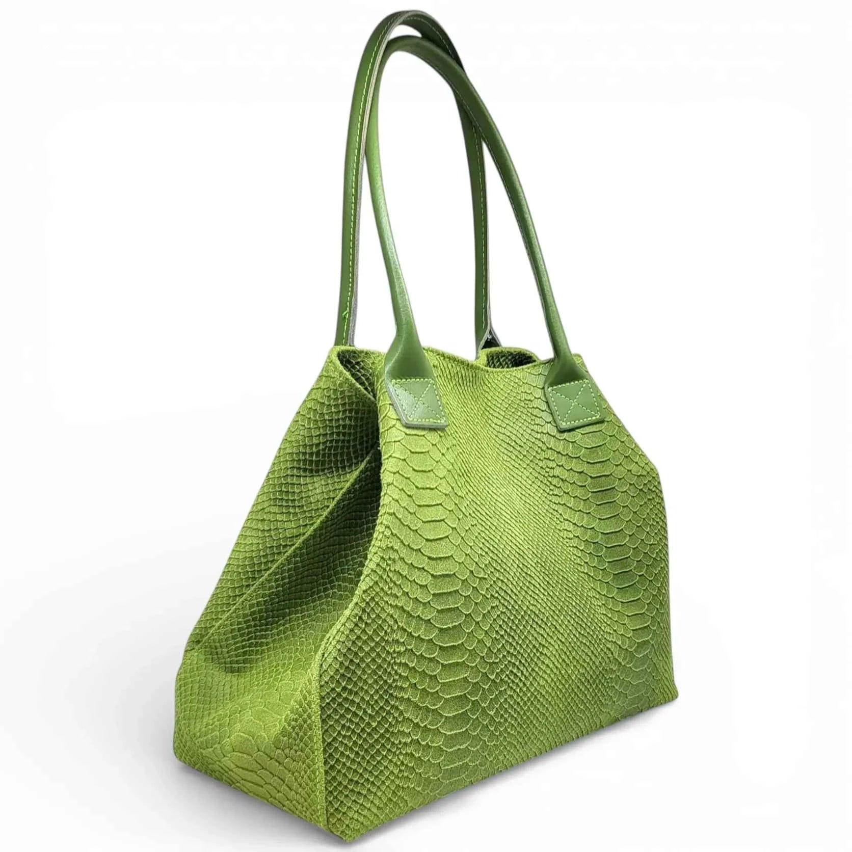 BZNA Bag Ladasha Grasgrün Snake Prägung Leder Italy Damen Shopper Handtasche Schultertasche Tasche