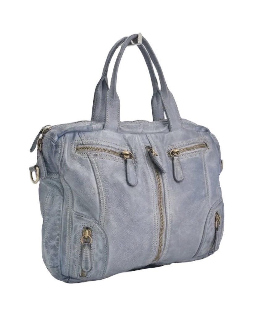BZNA Bag Simsa Denim Blau Business Aktentasche Designer Ledertasche Schultertasche Unisex - B Z N A