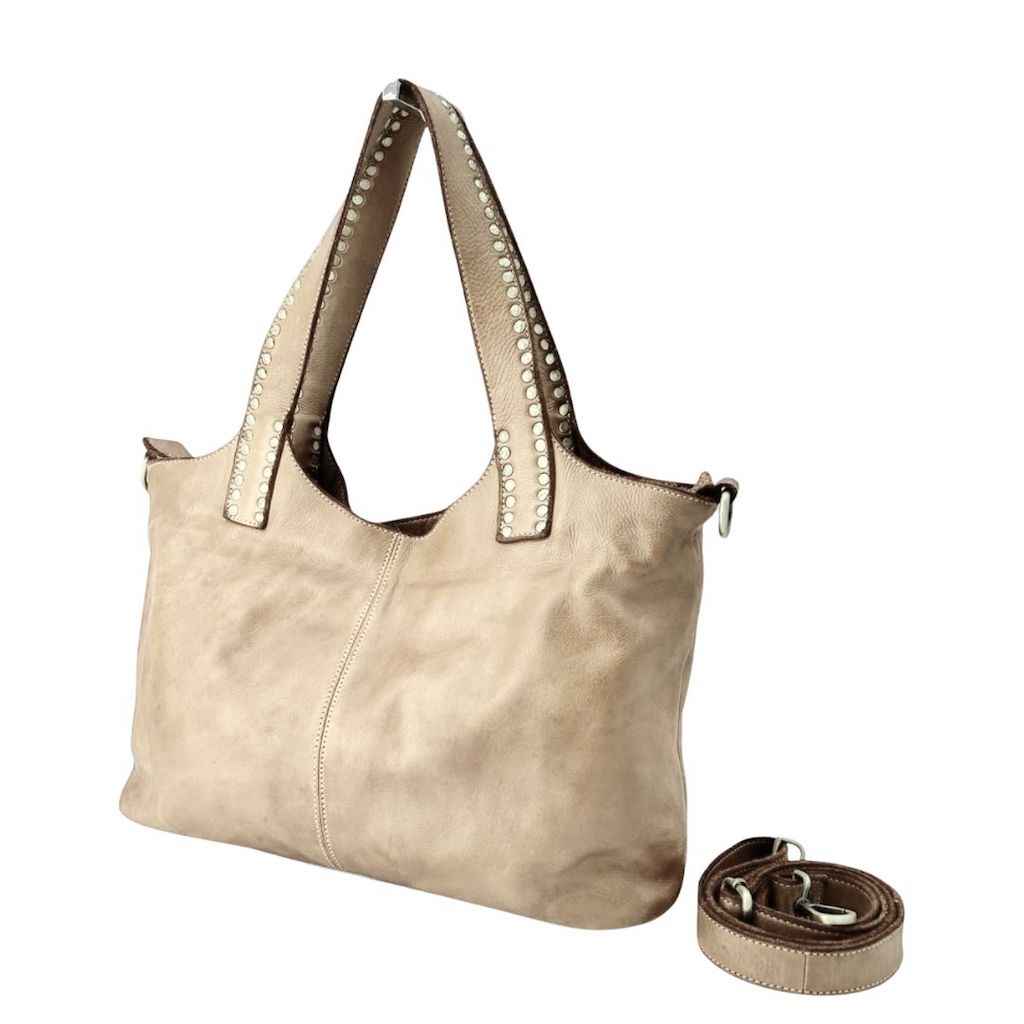 BZNA Bag Madrid Beige Italy Designer Damen Handtasche Schultertasche Tasche Leder Shopper Neu