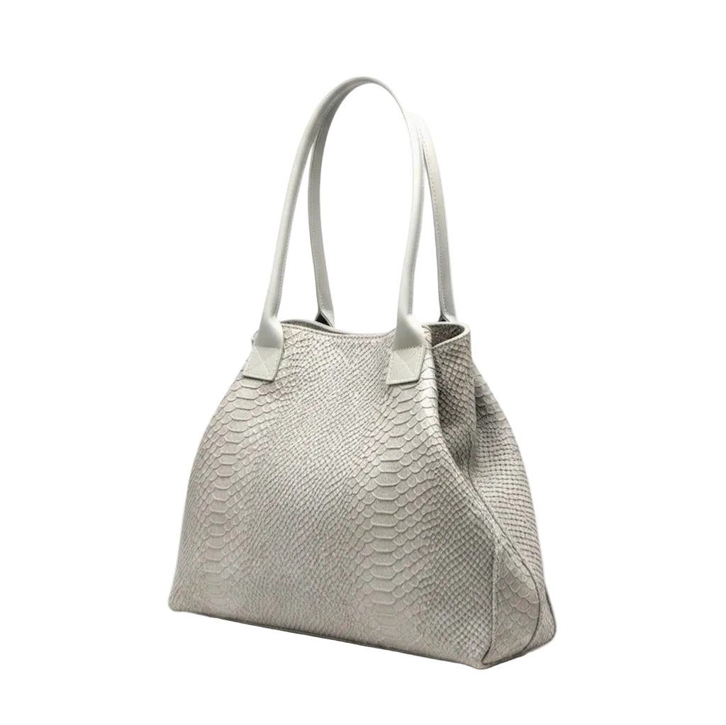 BZNA Bag Ladasha Beige Snake Prägung Leder Italy Damen Shopper Handtasche Schultertasche Tasche - B Z N A
