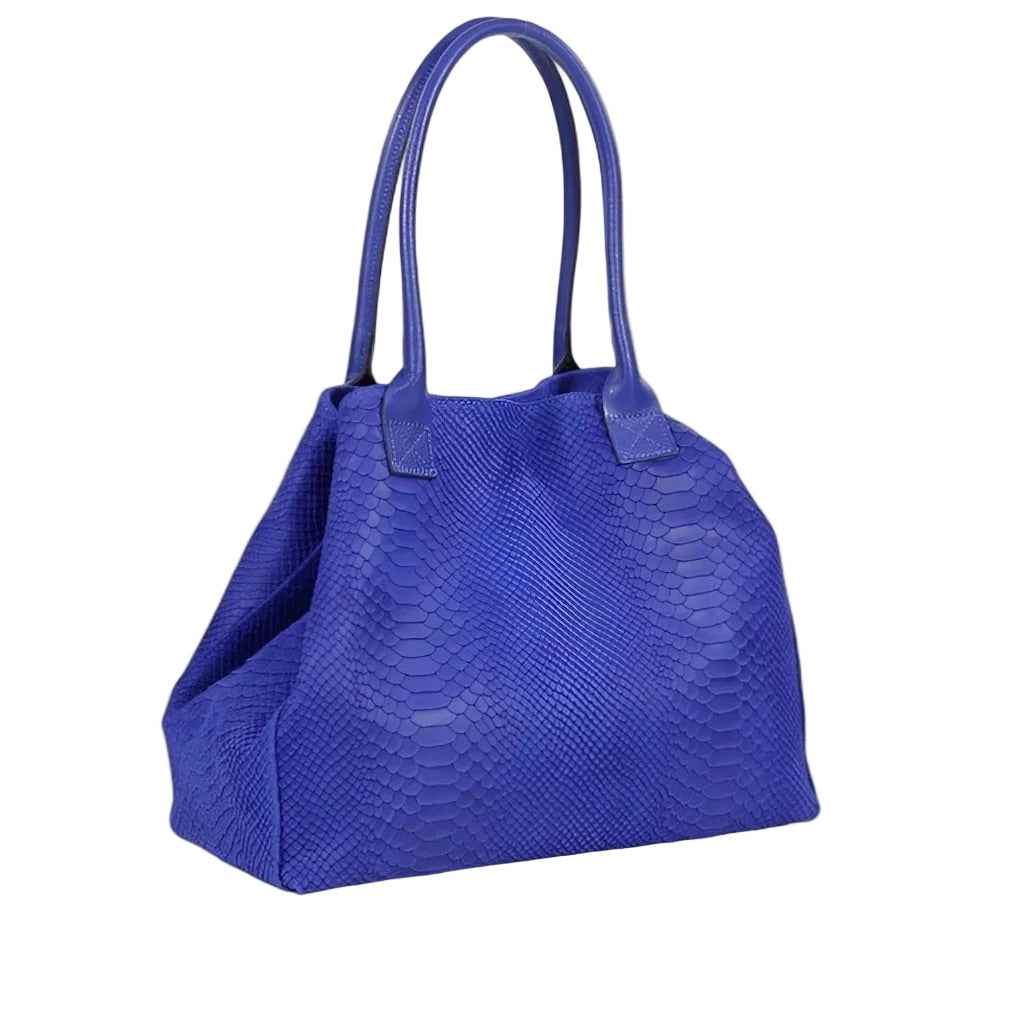 BZNA Bag Ladasha Blue Snake Prägung Leder Italy Damen Shopper Handtasche Schultertasche Tasche