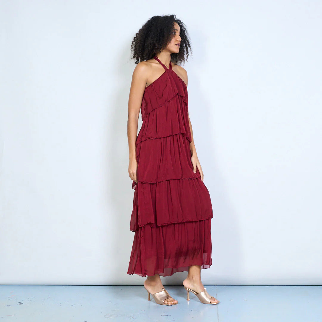 BZNA Sommer Neckholder Stufen Maxikleid Stufen Seidenkleid Chiffonkleid oneSize - B Z N A