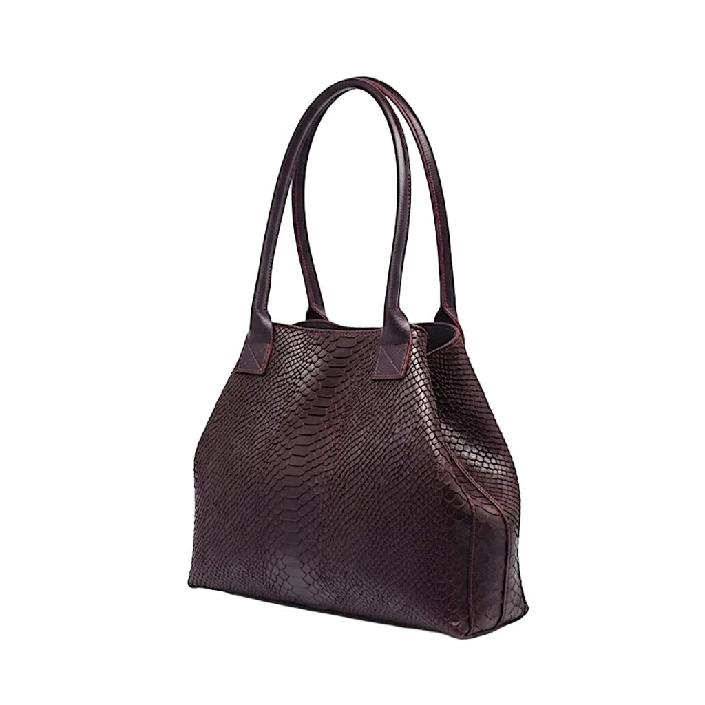 BZNA Bag Ladasha Bordeaux Snake Prägung Leder Italy Damen Shopper Handtasche Schultertasche Tasche - B Z N A