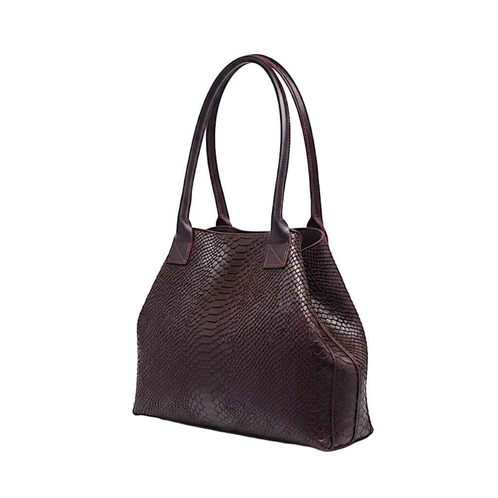 BZNA Bag Ladasha Bordeaux Snake Prägung Leder Italy Damen Shopper Handtasche Schultertasche Tasche