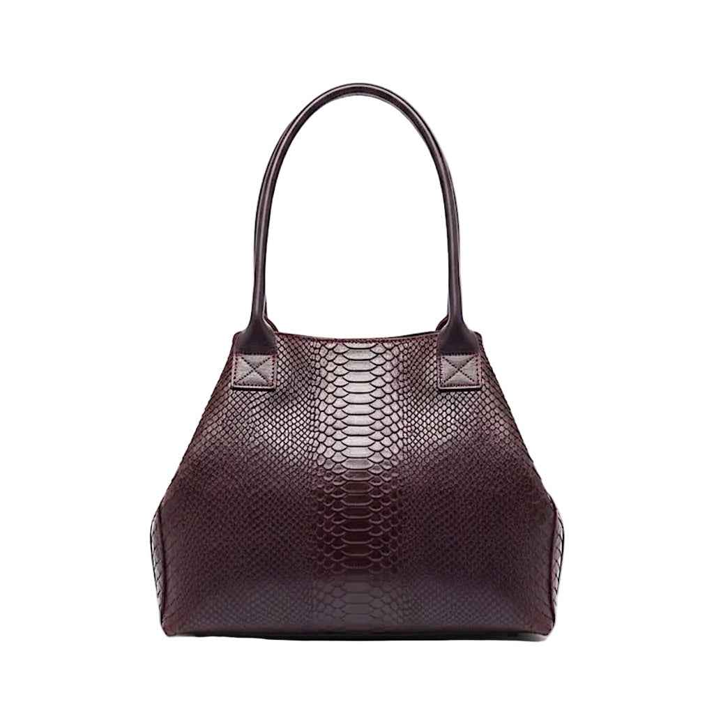 BZNA Bag Ladasha Bordeaux Snake Prägung Leder Italy Damen Shopper Handtasche Schultertasche Tasche