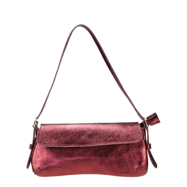 BZNA Bag İkra Bordeaux Metalicca Leder Italy Damen Clutch Handtasche Schultertasche