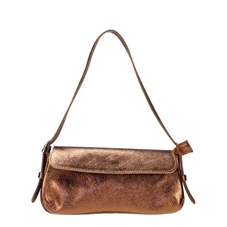 BZNA Bag İkra Marrone Metalicca Leder Italy Damen Clutch Handtasche Schultertasche