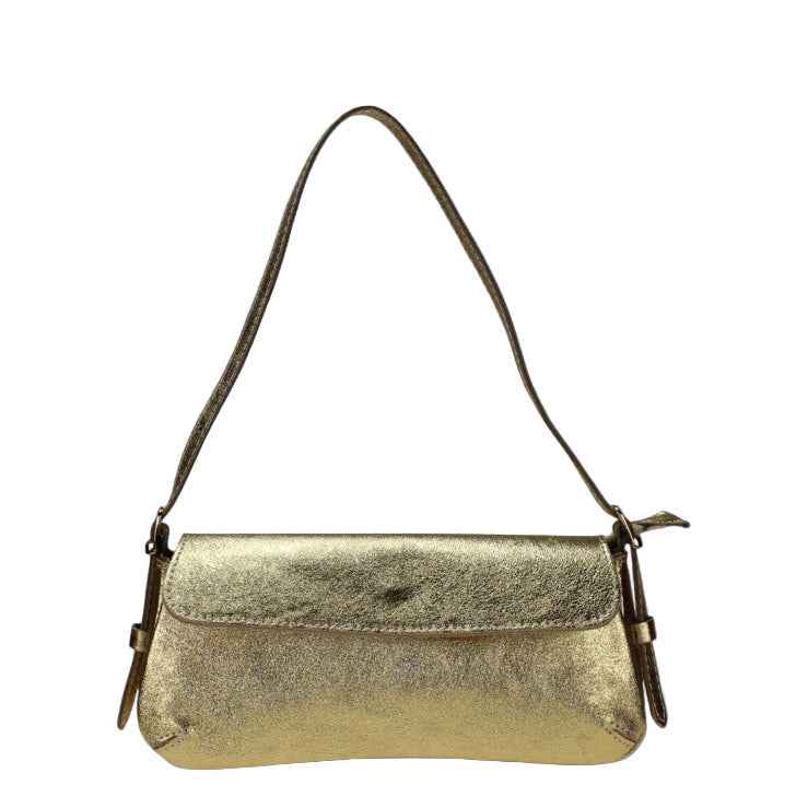 BZNA Bag İkra Oro Scuro Metalicca Leder Italy Damen Clutch Handtasche Schultertasche