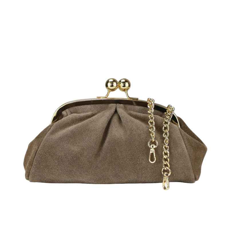 BZNA Bag Merle Taupe Wildleder Leder Italy Damen Clutch Handtasche Schultertasche
