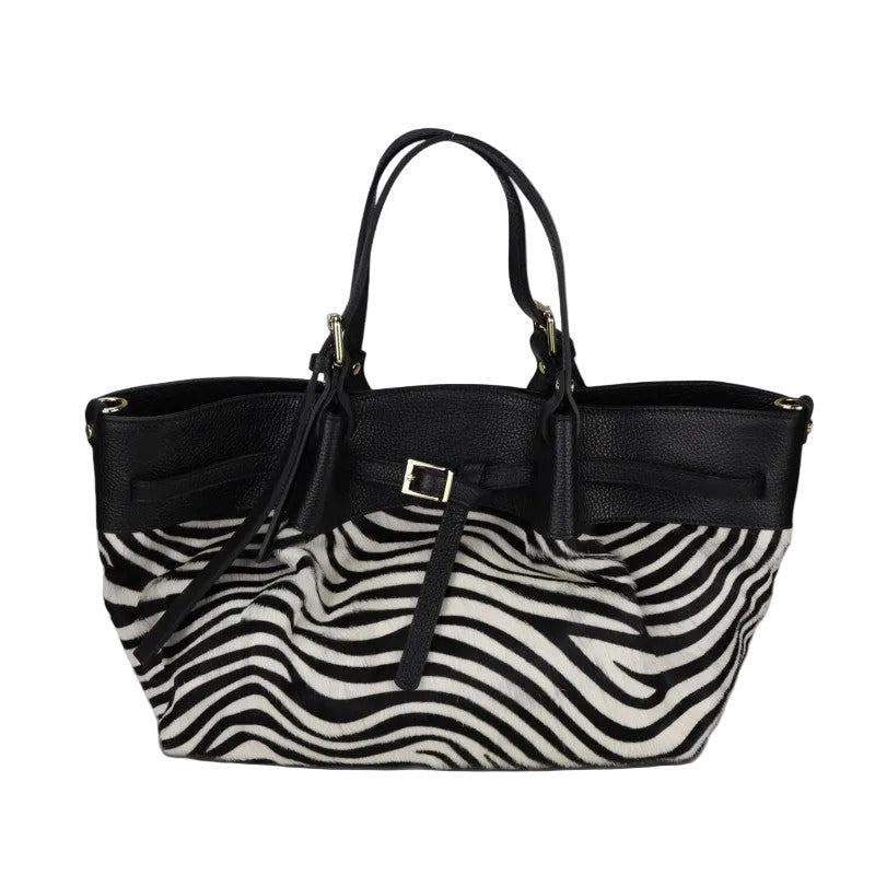 BZNA Bag BO6290 Zebra Cavalino Echtfell Italy Damen Shopper Handtasche Schultertasche Tasche - B Z N A