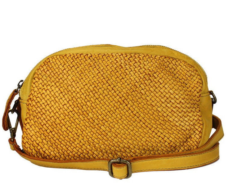 BZNA Bag Lucy Gelb Yellow Italy Designer Clutch Braided Ledertasche Umhängetasche Damen Handtasche Schultertasche Tasche Leder Shopper Neu