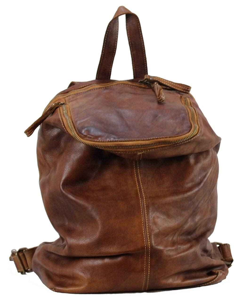 Bozana Bag Richie cognac Backpacker Designer Rucksack Damenhandtasche Schultertasche Leder Nappa sheep ItalyNeu