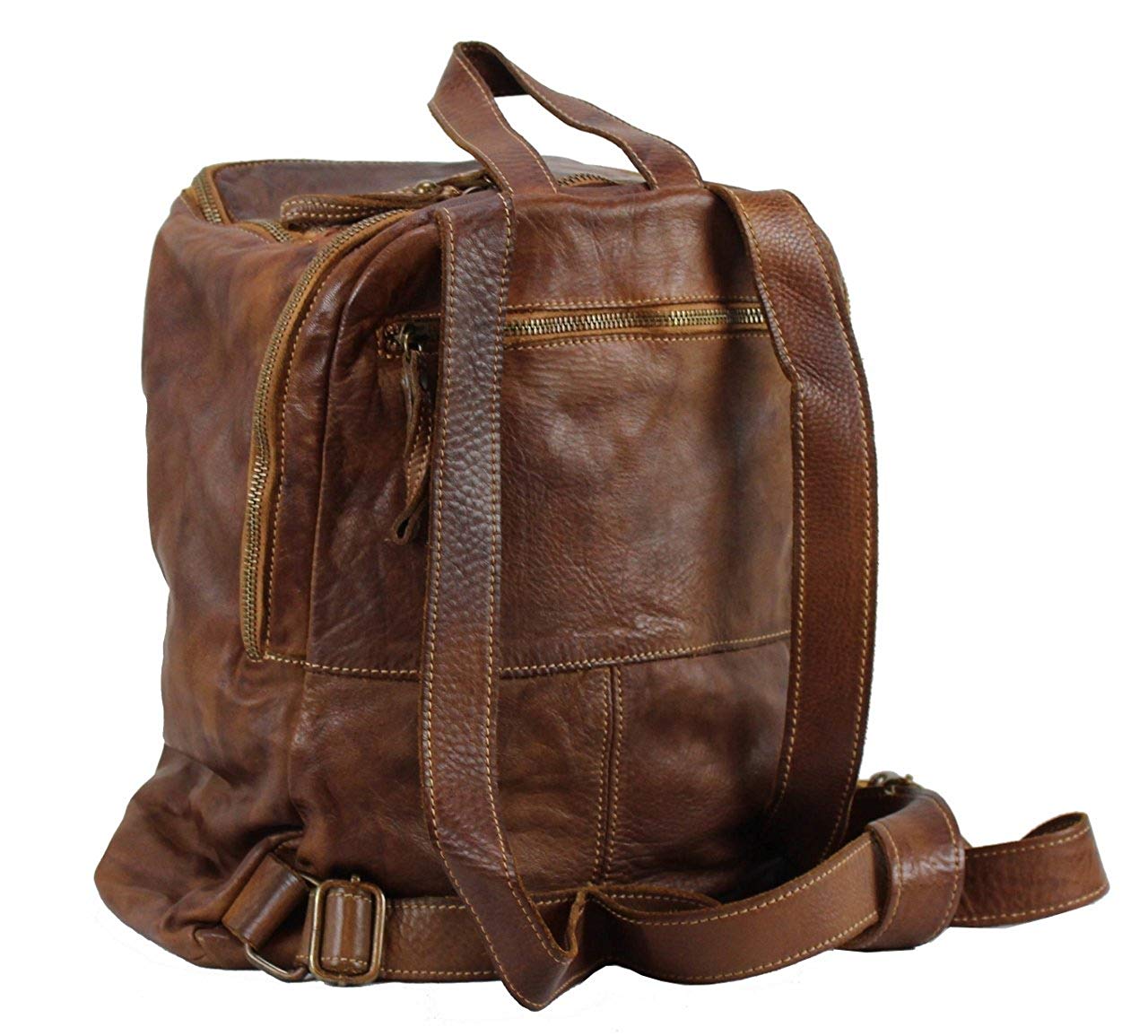 Bozana Bag Richie cognac Backpacker Designer Rucksack Damenhandtasche Schultertasche Leder Nappa sheep ItalyNeu - B Z N A